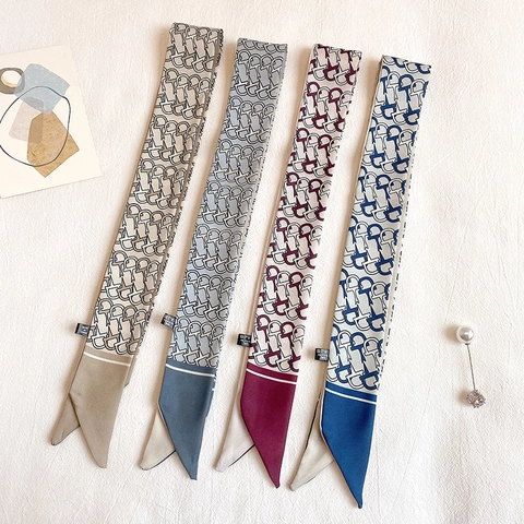 Sciarpa Sottile Di Moda Stampa Lettere Geometrica Raso Sintetica Twilly Nastro Borsa Fascia Per Capelli Per Donne Accessorio Elegante