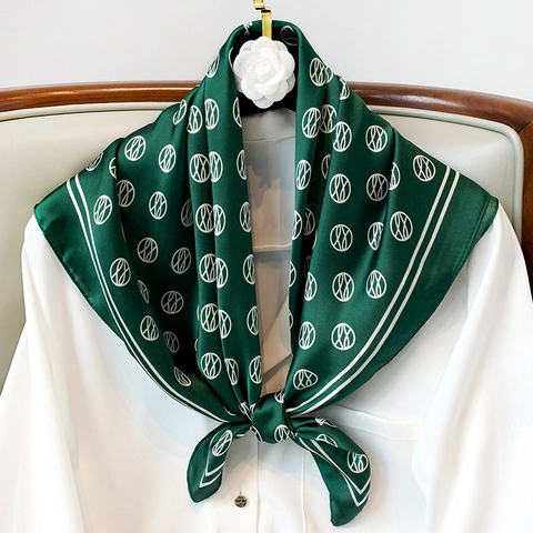 Dames Vierkante Sjaal Van Satijn-Imitatie Geometrische Print Mode Halsdoek Haarband Elegant Accessoire Wrap