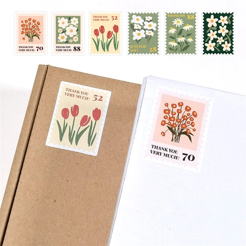 Pegatinas Sello Flores Vintage Etiquetas Gracias Botánicas Pegatinas Decorativas de Sellado Para Envolver Regalos Panadería Decor