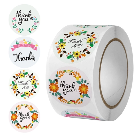 Autocollants De Merci Floraux Étiquettes Autocollantes Rondes Pour Mariage Fête Emballage Cadeau Sceau D'enveloppe Design Floral