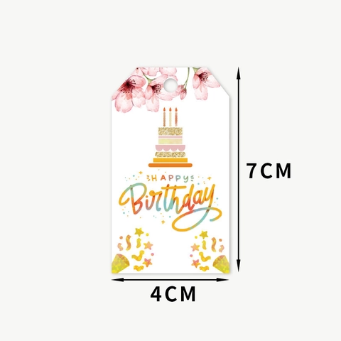 Happy Birthday Gift Tags With Hemp Rope Paper Hanging Labels For Party Favor Wrapping Decoration Colorful Cake Floral Design