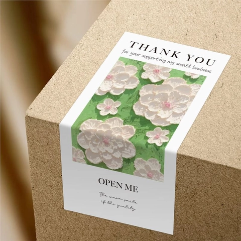 Pegatinas de Agradecimiento Estilo Pintura al Óleo Flores Rectangulares Etiquetas de Sellado para Pequeñas Empresas Panadería Pasteles Embalaje de Regalo