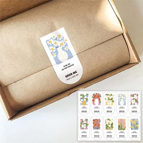 Rectangular Botanical Floral Thank You Sealing Stickers For Packaging Gift Box Decoration Business Mailing Adhesive Label