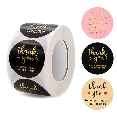 Round Thank You Stickers Foil Stamping Kraft Paper Business Packaging Seal Gratitude Decoration For Small Shop Owners