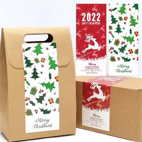 Adesivi Per Sigilli Rettangolari Di Natale Carta Patinata Adesiva Motivi Di Renne Albero Decorazione Confezione Regalo
