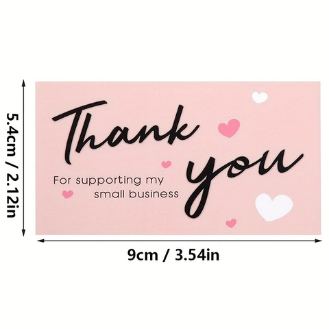 Pink Heart Thank You Cards For Supporting Small Business Coated Paper Appreciation Gift Note For Customer Packaging
