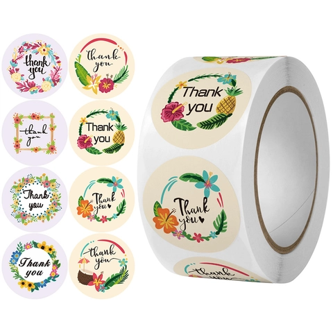 Autocollants De Remerciement Floraux Étiquettes Adhésives Rondes Pour Emballage Cadeau Scellage D Enveloppe Motif Tropical