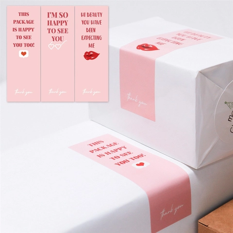 Pink Rectangular Packaging Seal Stickers Coated Paper Adhesive Thank You Labels For Gift Box Small Business Decoration