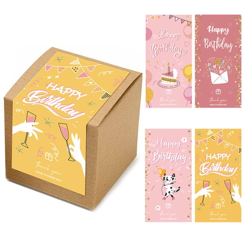 Happy Birthday Versiegelungsaufkleber Rechteckige Geschenkbox Selbstklebende Etiketten Kupferdruckpapier Cartoon Dekor