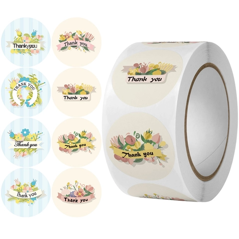 Rotolo di Adesivi Rotondi Grazie con Fiori per Scatole Regalo Matrimonio Festa Etichette Sigillanti Adesivi Decorativi per Cancelleria
