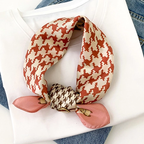 Puur MoerbeiSatijn Vierkante Sjaal Hahnentritt Ketting Print Elegant Kantoor Halssjaal Dames Zonbescherming