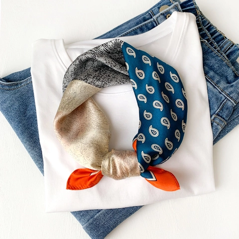 Elegant Mulberry Satin Square Scarf Paisley Geometric Patchwork Kerchief Fashionable Head Neck Wrap Versatile Women Accessories