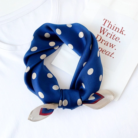 French Vintage Polka Dot Mulberry Silk Square Scarf For Women Elegant Digital Printed Decorative Neck Scarf Headband Accessory