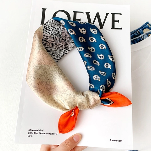 Elegant Mulberry Satin Square Scarf Paisley Geometric Patchwork Kerchief Fashionable Head Neck Wrap Versatile Women Accessories
