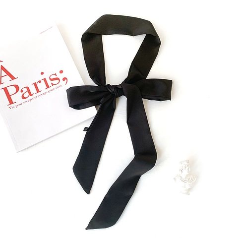 Women Satin Skinny Scarf Long Narrow Hair Band Bag Wrap Solid Color Silk Feeling Sunscreen Neck Scarf Summer Fashion Accessory