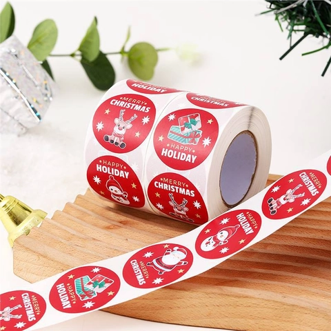 Etichette Adesive Natalizie Tonde Carta Patinata Cartone Animato Pupazzo Di Neve Babbo Natale Renna Decorazione Sigillatura