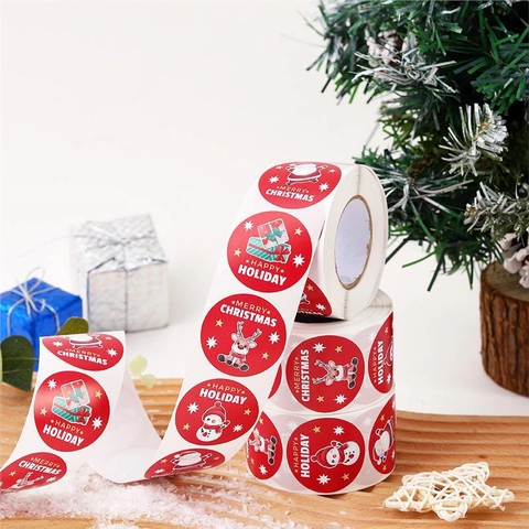 Etichette Adesive Natalizie Tonde Carta Patinata Cartone Animato Pupazzo Di Neve Babbo Natale Renna Decorazione Sigillatura