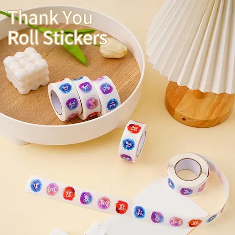 Rotolo Adesivi Acquerello Thank You Etichette Adesive Per Confezioni Regalo Sigillo Buste Decorativo Design Colorato Artigianato