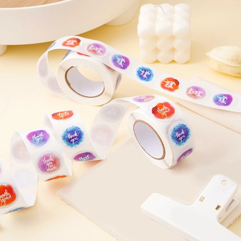 Rotolo Adesivi Acquerello Thank You Etichette Adesive Per Confezioni Regalo Sigillo Buste Decorativo Design Colorato Artigianato