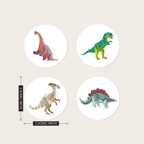 Adesivi Dinosauri Etichette Autoadesive Rotonde Per Bambini Premio Scuola Insegnante Decorazione Aula Modelli Animali Cartoni