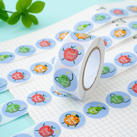 Adesivi Thank You Etichette Autoadesive Rotonde Design Frutta Cartone Animato Per Confezioni Regalo