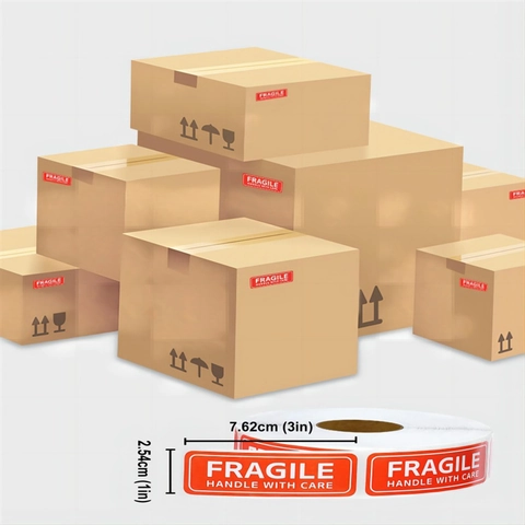 Προειδοποιητικές Ετικέτες Fragile Handle With Care Κόκκινα Λευκά Αυτοκόλλητα Για Αποστολή Συσκευασία Logistics