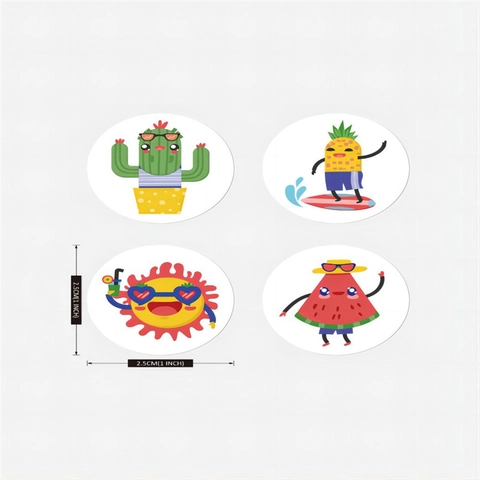 Autocollants De Fruits En Dessin Animé Rond Étiquettes Adhésives Thème Été Ananas Pastèque Cactus Pour Décoration De Scrapbooking