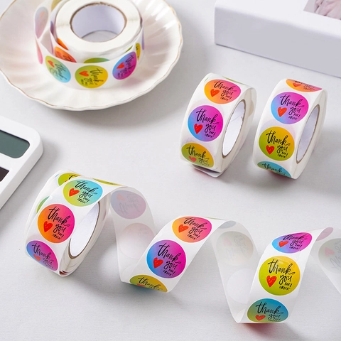 Adesivi Grazie Rotondi Gradiente Arcobaleno Etichette Autoadesive Per Piccole Imprese Imballaggio Regalo Sigillo Cartoleria