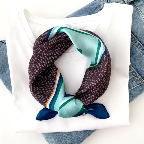 Pañuelo Cuadrado Moda Satén De Mora Patrón Geométrico Bloque De Color Elegante Pañuelo Pequeño Mujer
