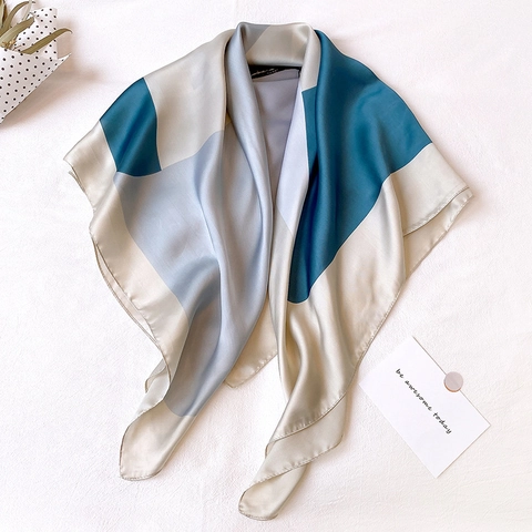 Women Fashion Satin Square Scarf Color Block Geometric Horse Print Large Shawl For Sun Protection Daily Decorative Neck Scarf Wrap