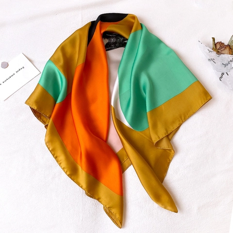 Women Fashion Satin Square Scarf Color Block Geometric Horse Print Large Shawl For Sun Protection Daily Decorative Neck Scarf Wrap