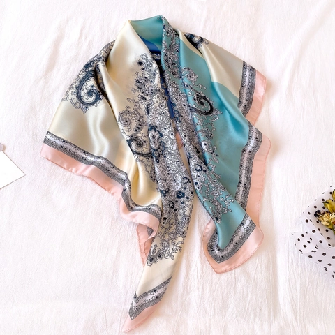 Large Square Scarf Women Simulated Satin Satin Paisley Pattern Color Block Sunshade Elegant Headwrap Neck Scarf