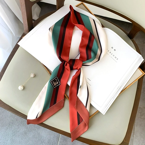 Foulard Étroit À Rayures En Satin De Polyester Bandeau Long Et Fin Pour Poignée De Sac Cou Élégant Rétro Français