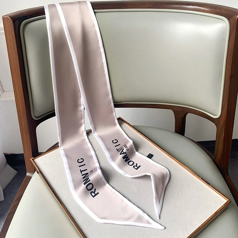 Bufanda Estrecha de Satén con Estampado de Letras Francesas para Mujer Romantic Paris Corbata Moda Diadema Cinta de Bolso