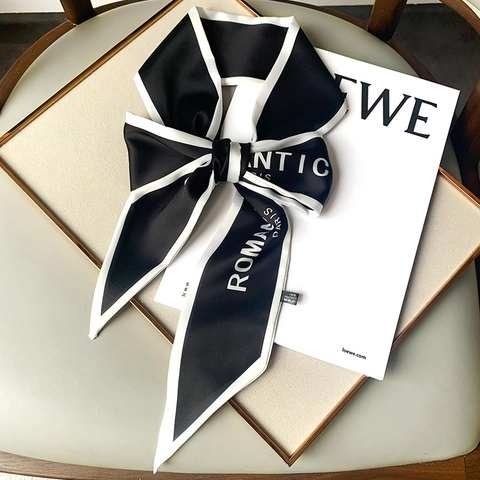 Bufanda Estrecha de Satén con Estampado de Letras Francesas para Mujer Romantic Paris Corbata Moda Diadema Cinta de Bolso