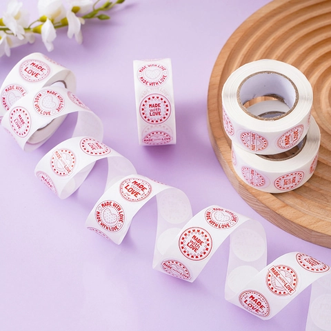Etichette Adesive Rotonde Cuore Made With Love Per Confezioni Regalo San Valentino Sigillatura Buste Carta Decorativa