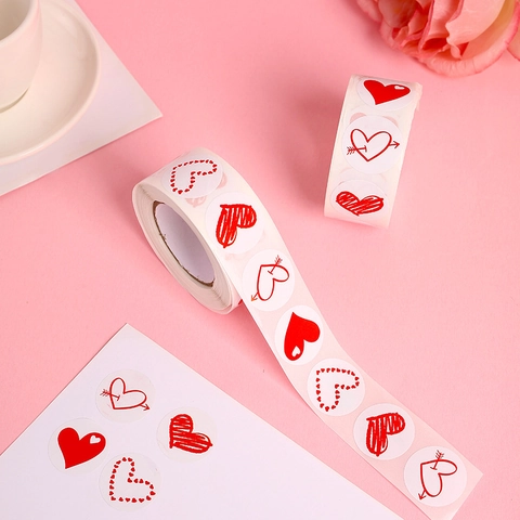 Rotolo Adesivi Cuore San Valentino Etichette Rosse Autoadesive Per Confezioni Regalo Sigillatura Buste Scrapbooking Fai Da Te