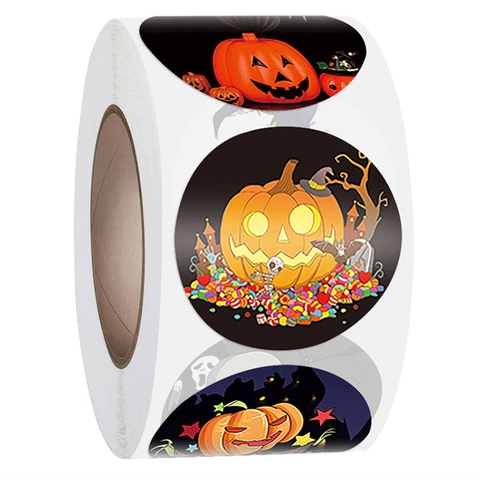 Autocollants Décoratifs Ronds Halloween Papier Adhésif Motifs Citrouille Crâne Pour Scellage Enveloppe Emballage Cadeau Fête