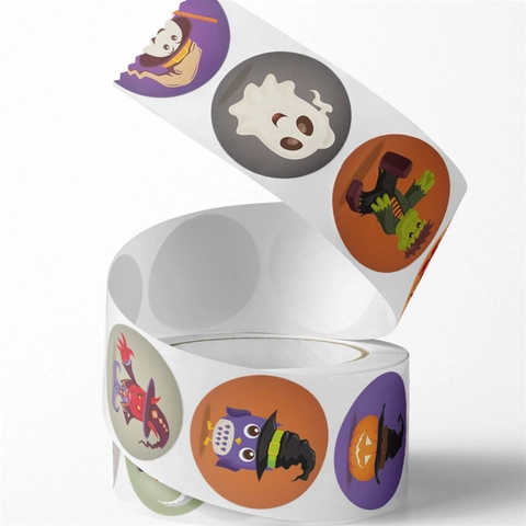 Halloween Aufkleber Rolle Rund Cartoon Muster Klebeetiketten Für Party Deko Geschenkverpackung Umschlagsiegel Gruselig Süß