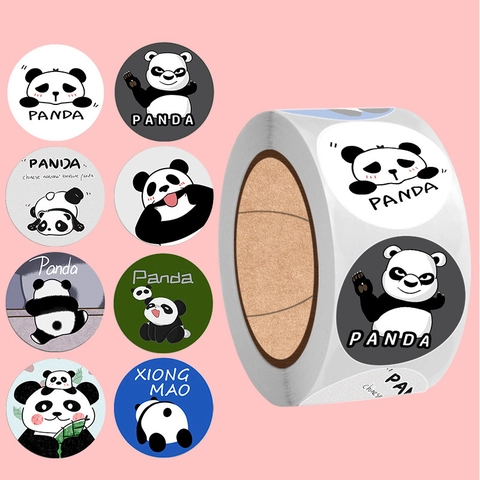 Autocollants Ronds Dessin Animé Panda Étiquettes De Récompense Autocollantes Pour Enseignant Classe Scellage De Cadeaux Scrapbooking