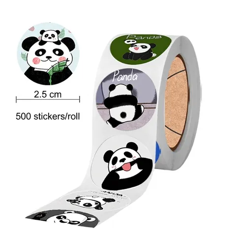Autocollants Ronds Dessin Animé Panda Étiquettes De Récompense Autocollantes Pour Enseignant Classe Scellage De Cadeaux Scrapbooking