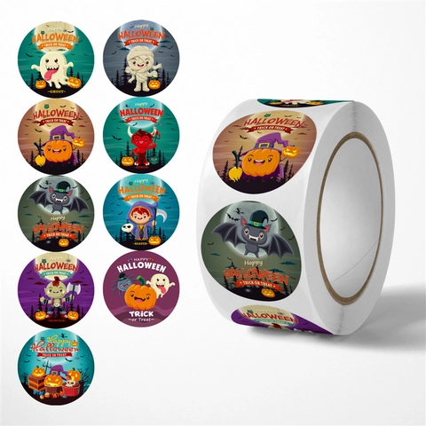 Adesivi In Rotolo Decorativi Halloween Etichette Tonde Cartoni Animati Carta Adesiva Sigillo Regalo Festa Tema Viola Novità