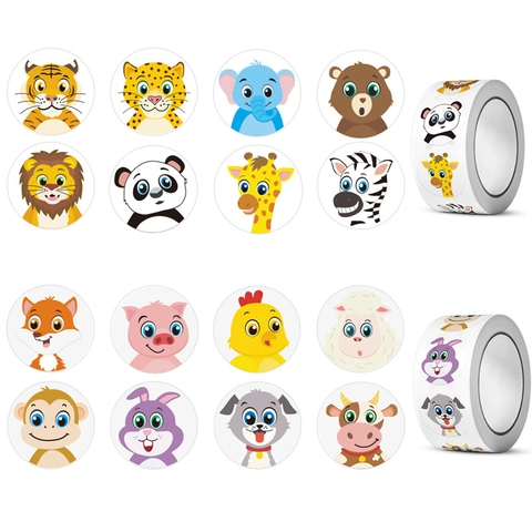 Autocollants De Récompense Animaux Dessin Animé Rouleau Étiquettes Autocollantes Rondes Pour Enseignants École Enfants Décoration DIY