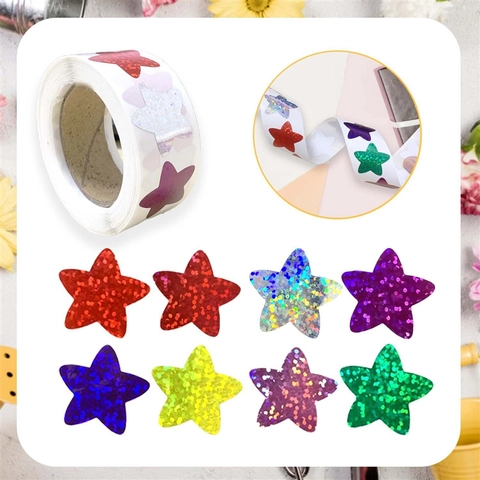 Laser Glitter Stickers Self Adhesive Star Heart Round Decorative Labels Reward Chart Scrapbooking DIY Arts Crafts Multi Color