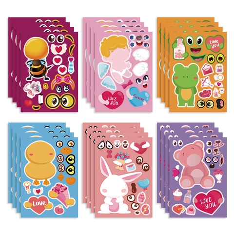 Valentinstag DIY Cartoon Aufkleber Make A Face Puzzle Lernspielzeug Für Kinder Tiermotive Herzmuster