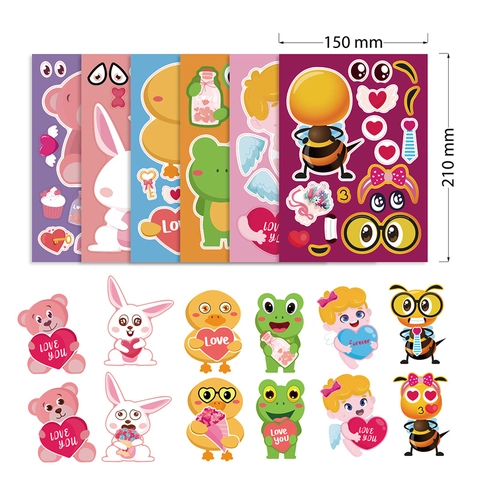 Valentinstag DIY Cartoon Aufkleber Make A Face Puzzle Lernspielzeug Für Kinder Tiermotive Herzmuster