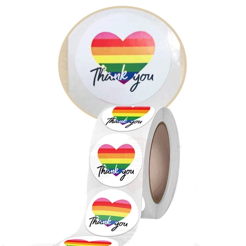 Thank You Stickers Heart Rainbow Pattern Adhesive Paper For Gift Packaging Envelope Sealing Valentine Day Decorative Labels