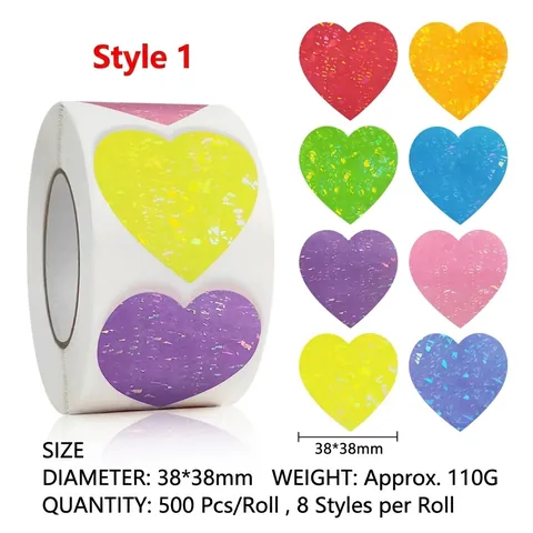 Holographic Laser Heart Stickers Glitter Self Adhesive Decorative For Valentine Day Gift Packaging Scrapbooking Craft
