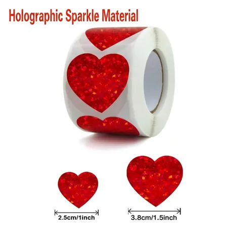 Autocollants En Forme De Cœur Laser Rouge Étiquettes Auto-Adhésives Pour Emballage Cadeau Saint-Valentin Décoration Pailletée Holographique
