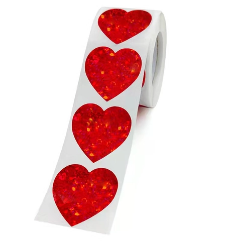 Autocollants En Forme De Cœur Laser Rouge Étiquettes Auto-Adhésives Pour Emballage Cadeau Saint-Valentin Décoration Pailletée Holographique